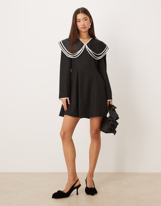 Sister Jane - Sort minikjole med oversized krave i flere lag med kontrastdetaljer, 2 af 4