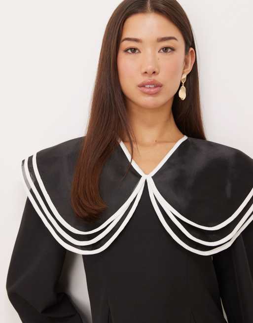 Sister Jane - Sort minikjole med oversized krave i flere lag med kontrastdetaljer, 3 af 4