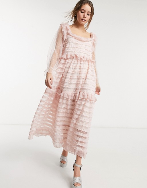 Sister Jane square neck ruffle tier maxi dress in pink