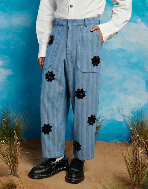 Sister Jane stripe applique pants in blue (part of a set)