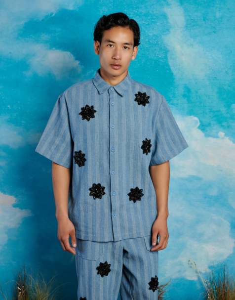 Sister Jane stripe applique shirt co-ord in blue - view 1