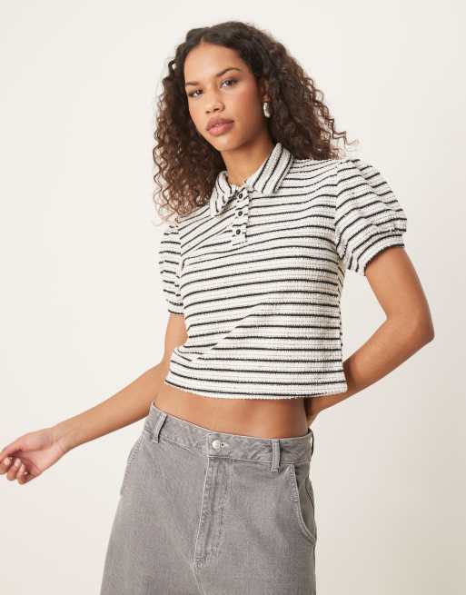 Sister Jane striped polo shirt in white