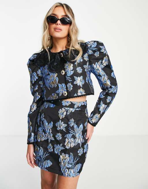 Sister Jane ジャケット Sister Jane structured jacket in bold blue jacquard floral - part