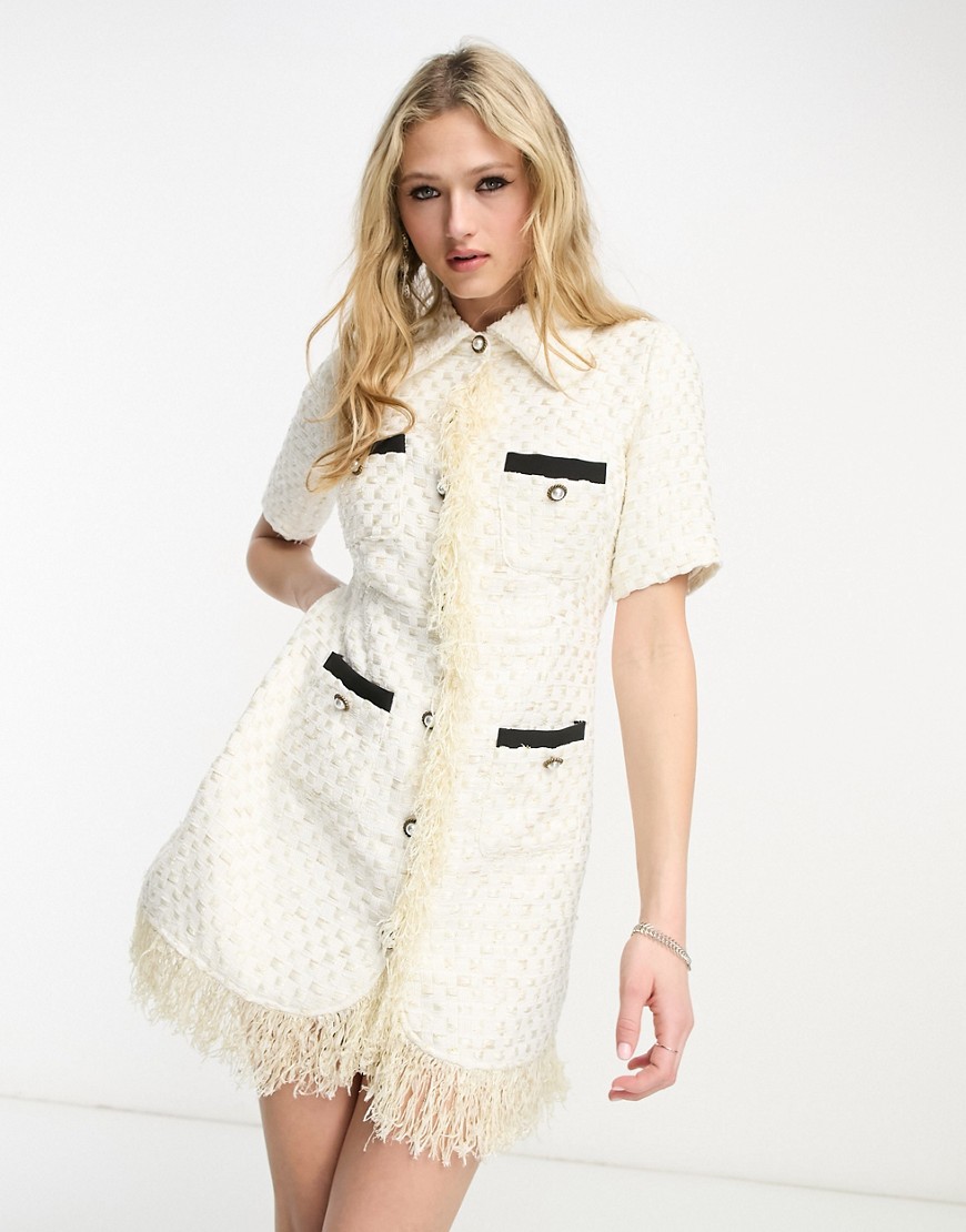 Sister Jane tailored mini dress with button up in cream-White
