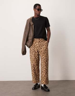 tailored pants in leopard print-Brown