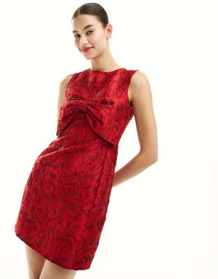 Sister Jane Tate Rose Jacquard Bow Mini Dress In Cherry Red - Part Of A Set In Red
