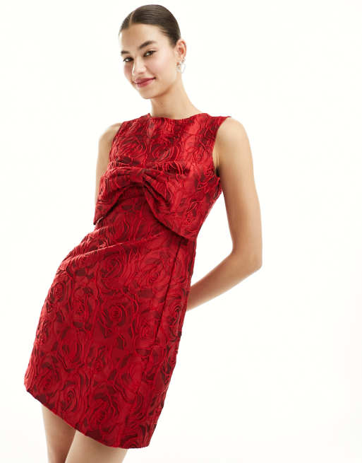 Sister Jane Tate Rose jacquard bow mini dress in cherry red - part of a set