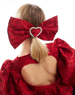 Sister Jane Tate Rose jacquard hair bow in cherry red co-ord - ASOS Price Checker