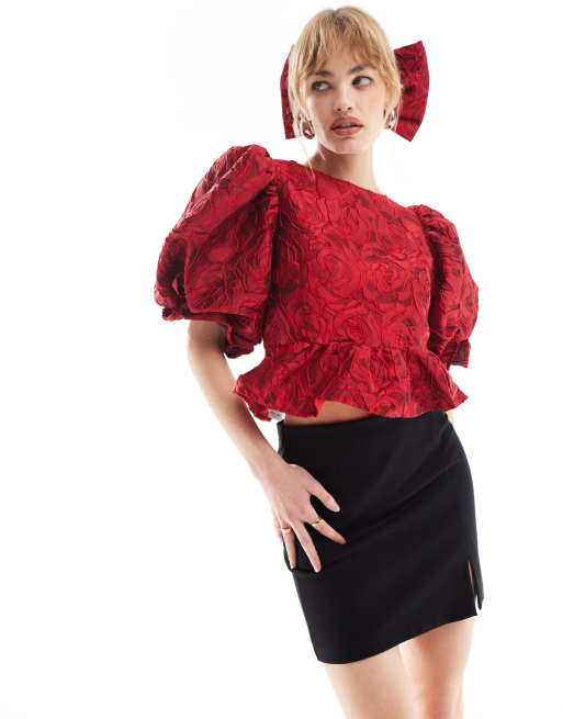 Sister Jane – Tate Rose – Jacquard-Oberteil in Kirschrot mit herzförmigem Rückenausschnitt