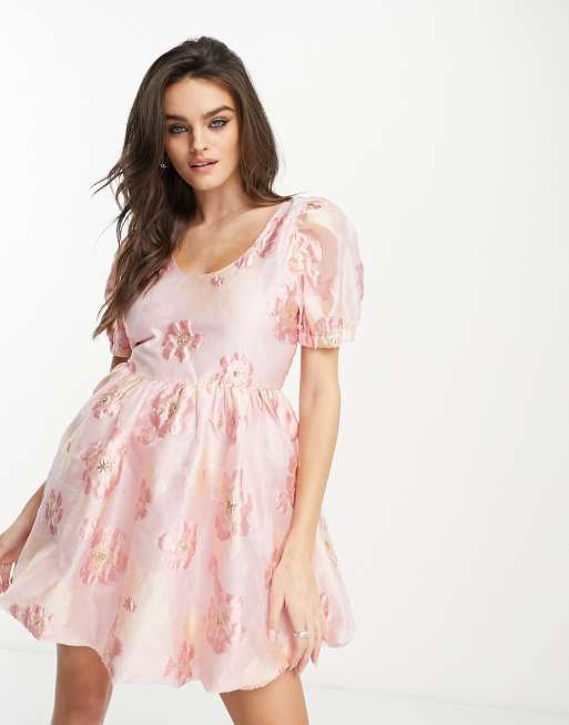 Sister Jane textured jacquard mini dress in pink floral, 2 of 4