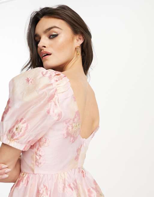 Sister Jane textured jacquard mini dress in pink floral, 3 of 4