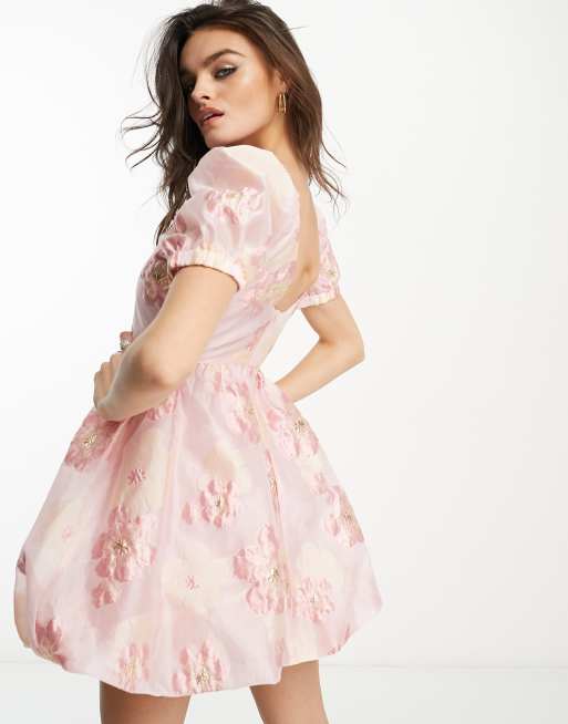 Sister Jane textured jacquard mini dress in pink floral, 4 of 4