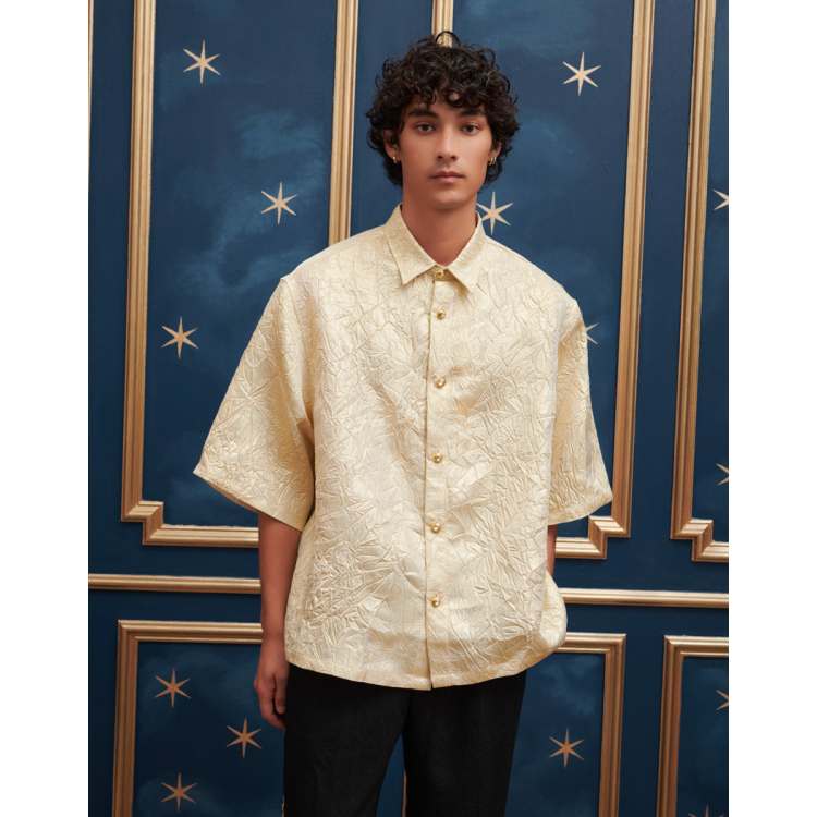 Sister Jane textured metallic boxy shirt in gold | ASOS