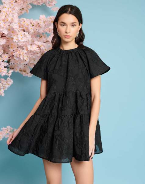 Sister Jane textured rose jacquard mini dress in black - view 1