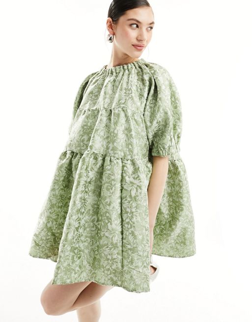 Sister Jane Thimble jacquard mini dress distressed in soft baby green metallic