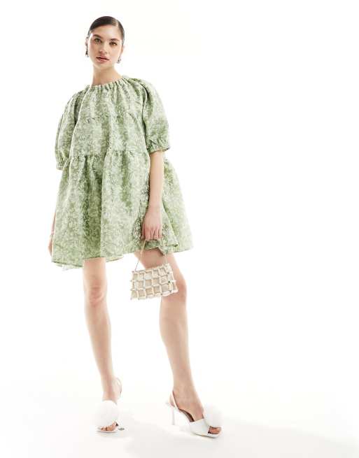 Sister Jane Thimble jacquard mini dress in soft baby green metallic, 2 of 4