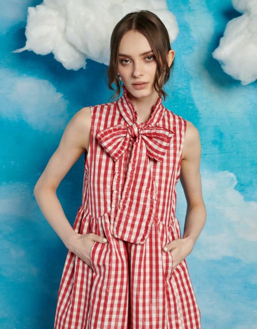 Gingham tie front dress best sale