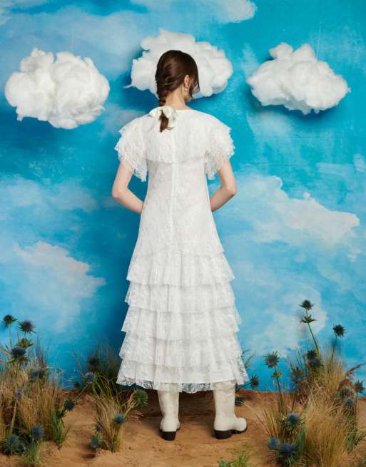 Sister Jane tiered lace midaxi dress in ivory | ASOS