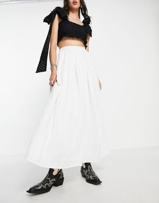 tiered maxi skirt in spot print-White