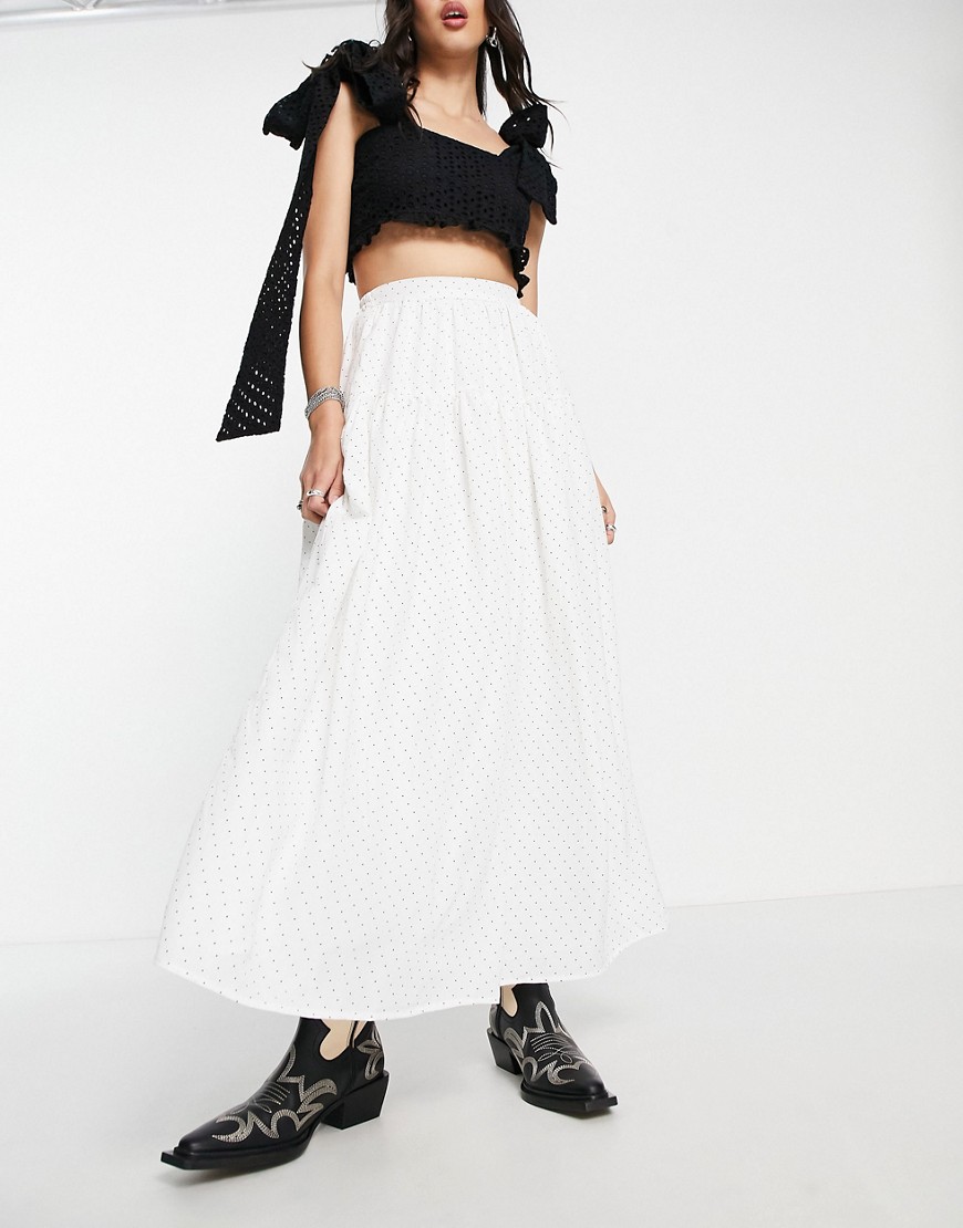 Sister Jane tiered maxi skirt in spot print-White