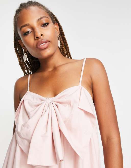 Sister Jane tiered midi cami dress with with big bow in powder pink