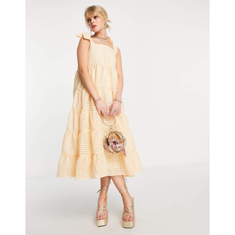 Sister Jane tiered midi dress with tie straps in yellow gingham