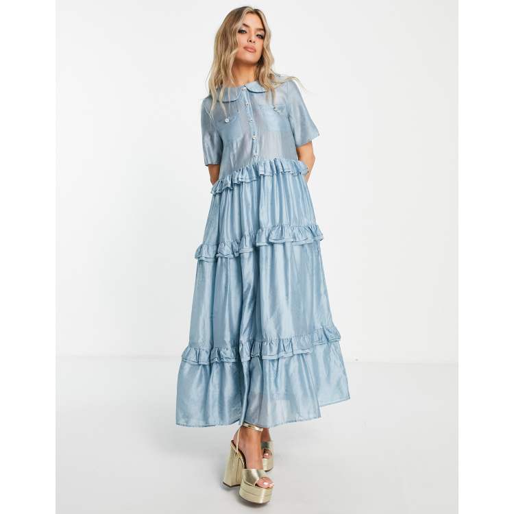 Sister Jane tiered smock shirt dress in baby blue