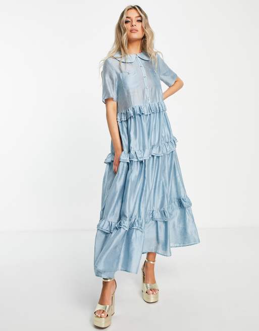 Sister Jane tiered smock shirt dress in baby blue