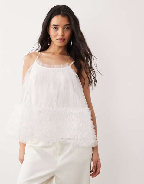 Sister Jane - Top da sposa in tulle bianco con spalline sottili - view 1