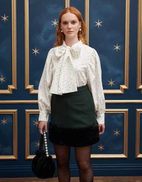 Sister Jane - Top d'ensemble à pois avec nœud oversize - Crème - view 1