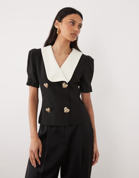 Sister Jane - Top nero oversize con bottoni a cuore e colletto a contrasto - view 1