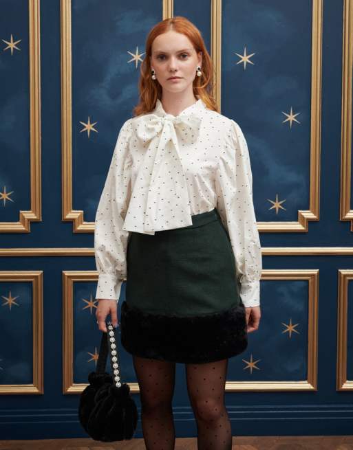 Sister Jane - Top oversize color crema a pois con fiocco in coordinato