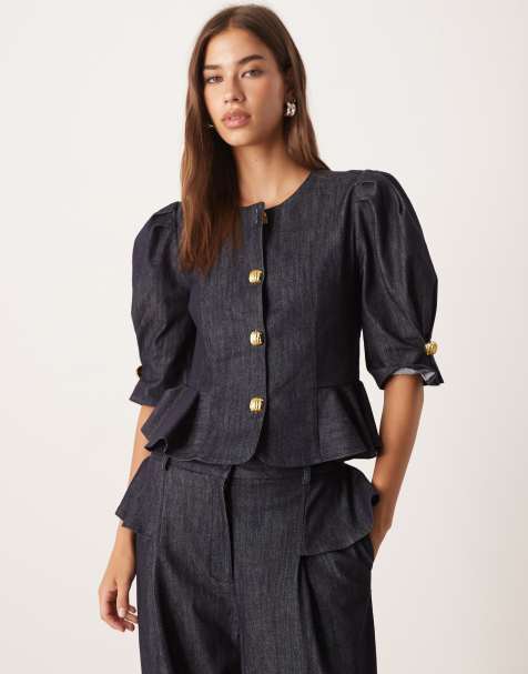 Sister Jane - Top peplo in denim blu profondo in coordinato - view 1