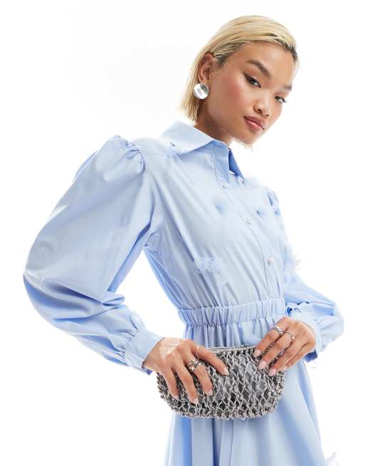 Sister Jane tulle bow midaxi shirt dress in blue | ASOS