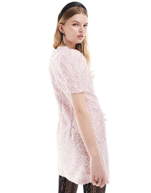 Sister Jane - Tweed mini jurk met versiering in roze, 4 van 4