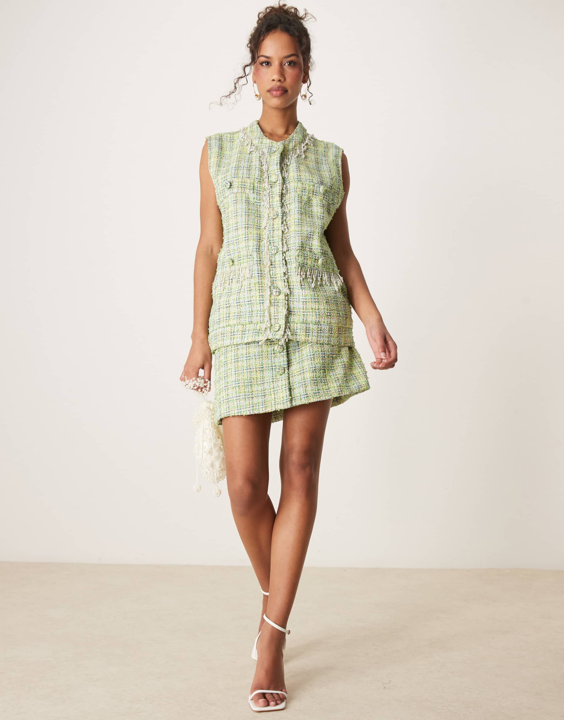 sister jane tweed mini skirt in green - part of a set