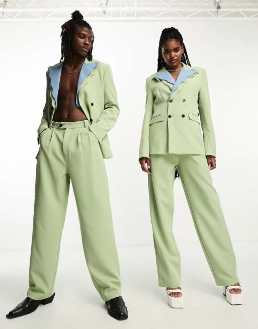 Sister Jane - Uniseks elegante pantalon in jaren 70 stijl in saliegroen, deel van co-ord set