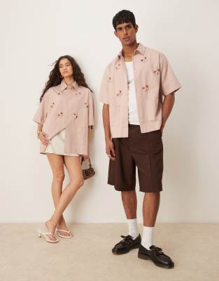 Sister Jane Unisex 3D beaded floral shirt in pink - part of a set
