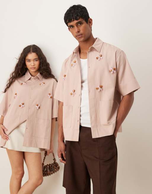 Sister Jane Unisex 3D beaded floral shirt in pink - part of a set