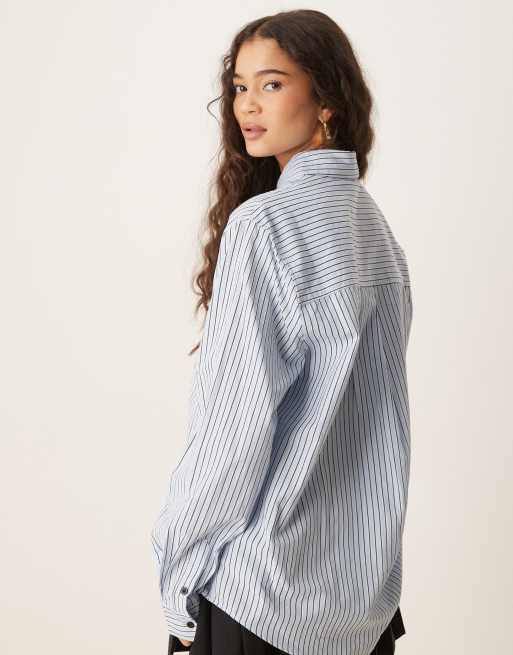 Sister Jane Unisex 3D floral button details shirt in blue