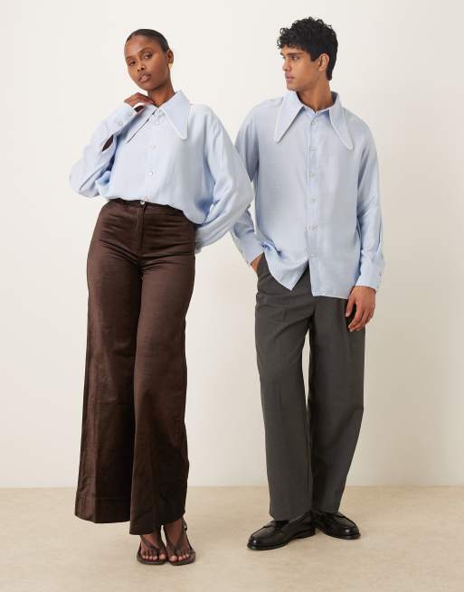 Sister Jane Unisex Augie retro collar shirt in blue , 4 of 4