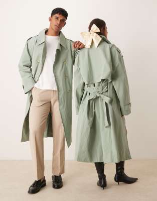 unisex belted trench coat in green