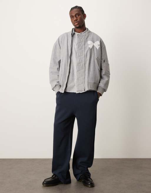 Sister Jane unisex bow embroidered bomber jacket in grey