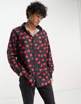 Sister Jane Unisex button up shirt in red heart print - ASOS Price Checker