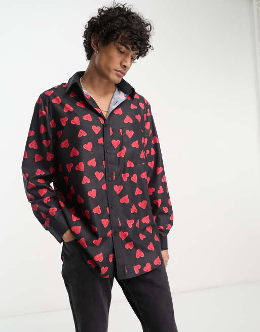 Sister Jane Unisex button up shirt in red heart print