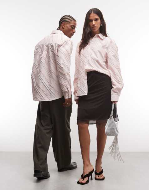 Sister Jane Unisex camisa al bies asimétrica con detalle de volante en rosa claro - view 1