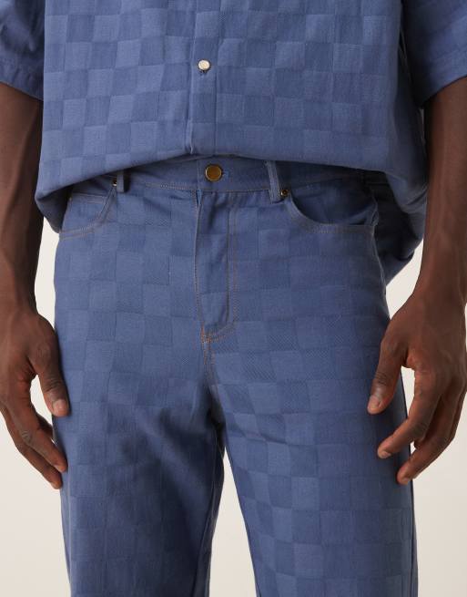 Sister Jane Unisex checkerboard denim jeans co-ord in blue, 4 of 5