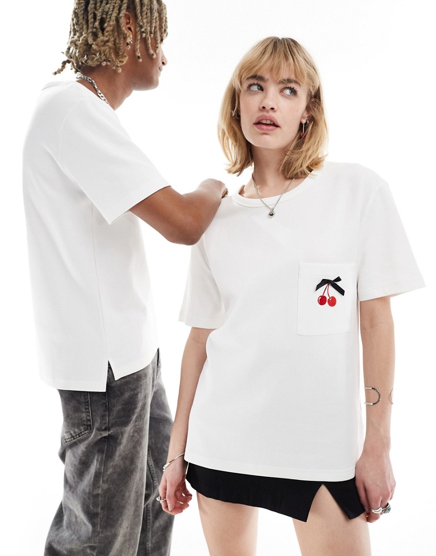 Sister Jane Unisex cherry embroidered t-shirt in white
