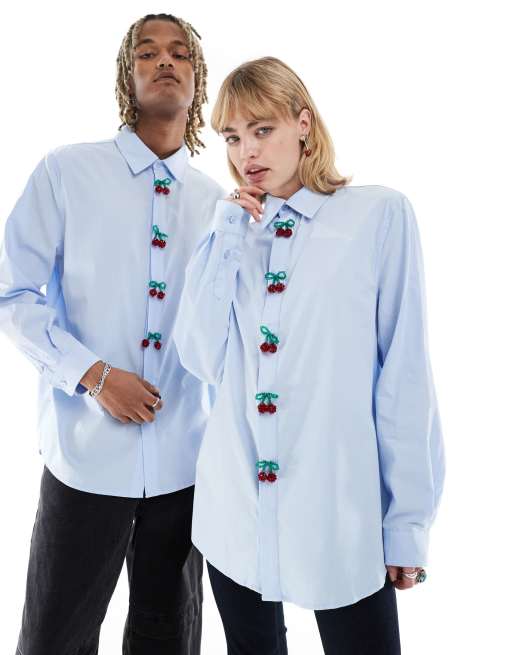 Sister Jane Unisex cherry trim shirt in blue