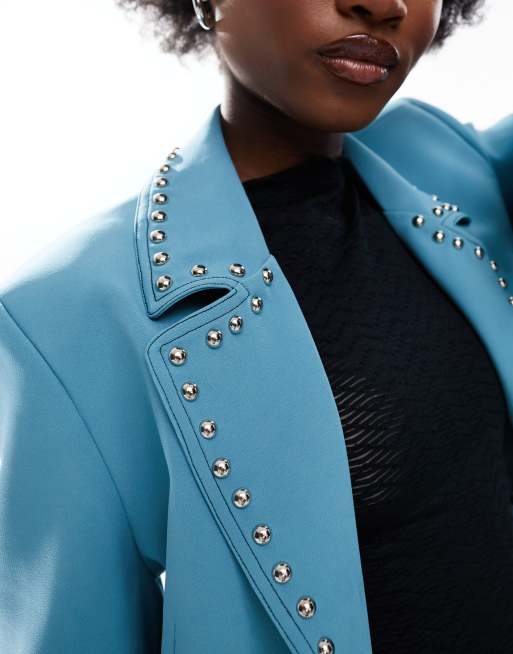 Sister Jane Unisex Clover studded blazer in blue co ord